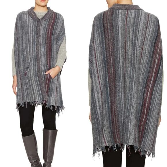Free People Fringe Boho Blanket Poncho Sweater Duster Wrap Charcoal Gray XS/S - Picture 2 of 15